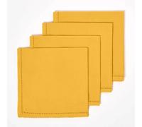 HOMESCAPES Serviette de Table en Tissu Coton, Lot de 4, Linge de Table uni, Jaune Moutarde 45x45 cm