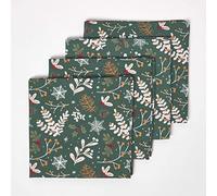 HOMESCAPES Serviette de Table Noël en Tissu Coton Forêt Festive, Lot de 4, Décoration de Table de Noël
