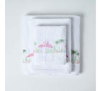 HOMESCAPES Serviette de Toilette 100% Coton Motif Flamant Rose, 50 x 90 cm
