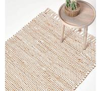 HOMESCAPES - Tapis Chindi en Chanvre à Motif Chevron Beige et Blanc, Fabrication Artisanale - Horizon - 120 x 170 cm