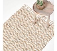 HOMESCAPES - Tapis Chindi en Chanvre à Motif Losanges Beige et Blanc, Fabrication Artisanale - Sierra - 90 x 150 cm