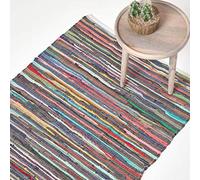 HOMESCAPES Tapis Chindi en Coton recyclé, Tapis Multicolore 90 x 150 cm
