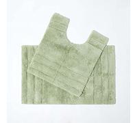 HOMESCAPES Tapis de Bain antidérapant 50 x 80cm + Contour WC 50 x 55cm, Lot de Tapis de Bain en Pur Coton Ultra Doux, Couleur Vert Sauge