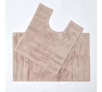 HOMESCAPES Tapis de Bain antidérapant 50 x 80cm + Contour WC 50 x 55cm, Lot de Tapis de Bain en Pur Coton Ultra Doux, Couleur Beige