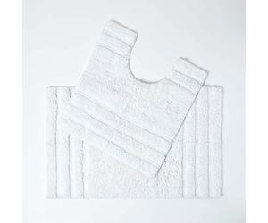 HOMESCAPES Tapis de Bain antidérapant 50 x 80cm + Contour WC 50 x 55cm, Lot de Tapis de Bain en Pur Coton Ultra Doux, Couleur Blanc