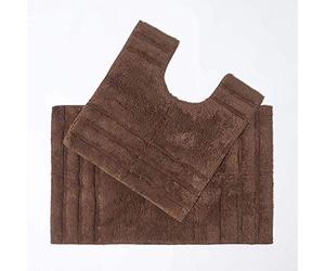 HOMESCAPES Tapis de Bain antidérapant 50 x 80cm + Contour WC 50 x 55cm, Lot de Tapis de Bain en Pur Coton Ultra Doux, Couleur Chocolat