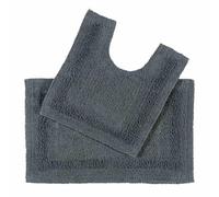 HOMESCAPES Tapis de Bain et Contour WC en Coton, 1600 g/m², Extra Doux, 100% Coton, réversible, antidérapant, Lavable, Super Absorbant, Gris, Ensemble Tapis Salle de Bain et WC - Lot de 2