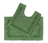 HOMESCAPES Tapis de Bain et Contour WC en Coton, 1600 g/m², Extra Doux, 100% Coton, réversible, antidérapant, Lavable, Super Absorbant, Vert Bouteille, Ensemble Tapis Salle de Bain et WC - Lot de 2