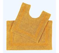 HOMESCAPES Tapis de Bain et Contour WC en Coton, 1600 g/m², Extra Doux, 100% Coton, réversible, antidérapant, Lavable, Super Absorbant, Jaune Moutarde, Ensemble Tapis Salle de Bain et WC - Lot de 2