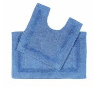 HOMESCAPES Tapis de Bain et Contour WC en Coton, 1600 g/m², Extra Doux, 100% Coton, réversible, antidérapant, Lavable, Super Absorbant, Bleu Cobalt, Ensemble Tapis Salle de Bain et WC - Lot de 2
