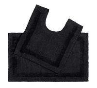 HOMESCAPES Tapis de Bain et Contour WC en Coton, Noir, Ensemble Tapis Salle de Bain et WC - Lot de 2