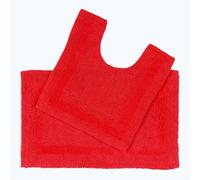 HOMESCAPES Tapis de Bain et Contour WC en Coton, Tapis de Bain Rouge, Ensemble Tapis Salle de Bain et WC - Lot de 2