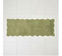 HOMESCAPES - Tapis de bain festonné - 100% coton - Vert - 40 x 100 cm - Ultra doux et moelleux