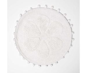 HOMESCAPES Tapis de Bain Rond Blanc Fleur tuftée, Tapis de Salle de Bain Absorbant 60 cm