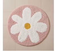 HOMESCAPES - Tapis de bain rond - Rose à motifs marguerites - 100% coton - 70 cm - Ultra doux et moelleux