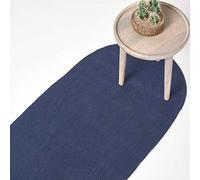 HOMESCAPES Tapis de Couloir Artisanal tissé à Plat en Coton Bleu Marine pour la Chambre ou Le Salon, 66 x 200 cm