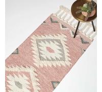 HOMESCAPES Tapis de Couloir Kilim en Laine Pali, Tapis Long 66x200 cm, Tapis Rose Artisanal
