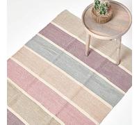HOMESCAPES Tapis de Salon et Chambre en Chenille 100% Coton, Tapis Rectangulaire Multicolore à Rayures Lilas et Rose, Lavable en Machine, 45 x 70 cm