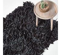 HOMESCAPES Tapis décoratif en Cuir véritable Noir de 120 x 180 cm appartenant à la Gamme Dallas