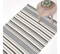HOMESCAPES Tapis décoratif Multicolore à Rayures Grises de 60 x 100 cm en 100% Coton