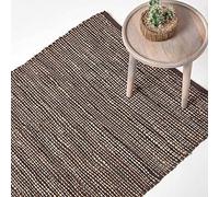 HOMESCAPES Tapis en Cuir et Chanvre Madras Marron, 150 x 240 cm