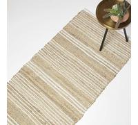HOMESCAPES Tapis en Jute et Coton à Rayures Arlyn, Tapis de Couloir Naturel 66x200 cm