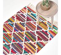 HOMESCAPES - Tapis Kilim en Coton Chindi à Motif géométrique Multicolore, Fabrication Artisanale - Amsterdam - 160 x 230 cm