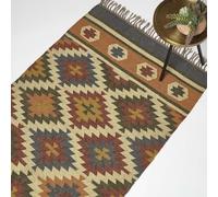 HOMESCAPES Tapis Kilim en Jute et Laine, Tapis Multicolore Lucea, Tapis de Salon Artisanal 160x230 cm