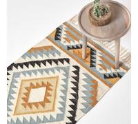 HOMESCAPES - Tapis Kilim en Laine à Motif géométrique Jaune, Fabrication Artisanale - Agra - 66 x 200 cm