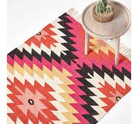 HOMESCAPES - Tapis Kilim en Laine à Motif géométrique Multicolore, Fabrication Artisanale - Jakarta - 90 x 150 cm