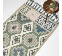 HOMESCAPES Tapis Kilim en Laine Matala, Tapis rectangulaire 120x170 cm, Tapis Vert et Bleu Artisanal