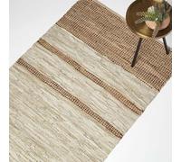 HOMESCAPES Tapis Marron en Cuir recyclé à Rayures, Tapis rectangulaire Naturel 160x230 cm
