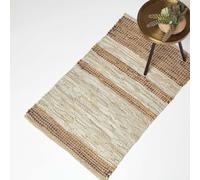 HOMESCAPES Tapis Marron en Cuir recyclé à Rayures, Tapis rectangulaire Naturel 60x90 cm
