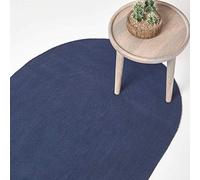 HOMESCAPES Tapis Ovale Artisanal tissé à Plat en Coton Bleu Marine pour la Chambre ou Le Salon, 60 x 90 cm
