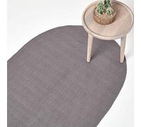 HOMESCAPES Tapis Ovale Artisanal tissé à Plat en Coton Gris pour la Chambre ou Le Salon, 90 x 150 cm