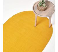 HOMESCAPES Tapis Ovale Artisanal tissé à Plat en Coton Jaune Moutarde pour la Chambre ou Le Salon, 60 x 90 cm