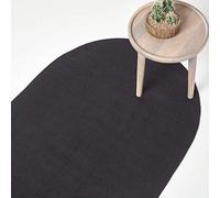 HOMESCAPES Tapis Ovale Artisanal tissé à Plat en Coton Noir pour la Chambre ou Le Salon, 60 x 90 cm