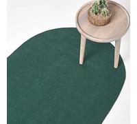 HOMESCAPES Tapis Ovale Artisanal tissé à Plat en Coton Vert Anglais pour la Chambre ou Le Salon, 60 x 90 cm
