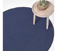 HOMESCAPES Tapis Rond Artisanal tissé à Plat en Coton Bleu Marine pour la Chambre ou Le Salon, 120 cm