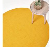 HOMESCAPES Tapis Rond Artisanal tissé à Plat en Coton Jaune Moutarde pour la Chambre ou Le Salon, 120 cm