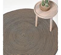 HOMESCAPES Tapis Rond Artisanal tissé à Plat en Coton Spirale Beige et Noir pour la Chambre ou Le Salon, 200 cm