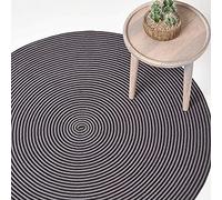 HOMESCAPES Tapis Rond Artisanal tissé à Plat en Coton Spirale Gris et Noir pour la Chambre ou Le Salon, 200 cm