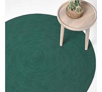 HOMESCAPES Tapis Rond Artisanal tissé à Plat en Coton Vert Anglais pour la Chambre ou Le Salon, 150 cm