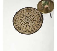 HOMESCAPES Tapis Rond Mandala en Jute, Tapis Naturel à Motif géométrique Noir 70 cm
