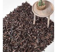 HOMESCAPES Tapis Shaggy en Cuir Dallas Chocolat, 150 x 240 cm