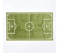 HOMESCAPES - Tapis Tufté Football - 100% Coton - Terrain de Foot - Vert Blanc - 60 x 100 cm - Grand Tapis Salle de Bains ou Tapis Enfant