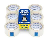 HomeSmith Lot de 6 rouleaux de ruban adhésif d'emballage transparent - 48 mm x 66 m - Pour la maison, le bureau, l'expédition et les déménagements
