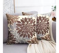 HomeStilez Lot de 2 Housses de Coussin 40 x 40 cm Marron et Gris Dahlia Décoratifs Moderne Abstrait Taie d'oreiller Géométrique Carrée Douce pour Canapé Banc Jardin Extérieur
