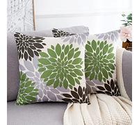 HomeStilez Lot de 2 Housses de Coussin 40x40cm Décoratives Géométrie Fleur Lin Taie d'oreiller Marron Vert et Gris Moderne Carré Ferme Housses pour Salon Canapé Intérieur Extérieur Jardin