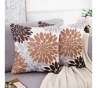 HomeStilez Lot de 2 Housses de Coussin 50x50cm Marron et Gris Fleur Simple Durable Lin Imprimé Géométrique Abstraite Taie d'oreiller Carrée Douce Housse de Coussin pour Canapé Banc Lit Voiture
